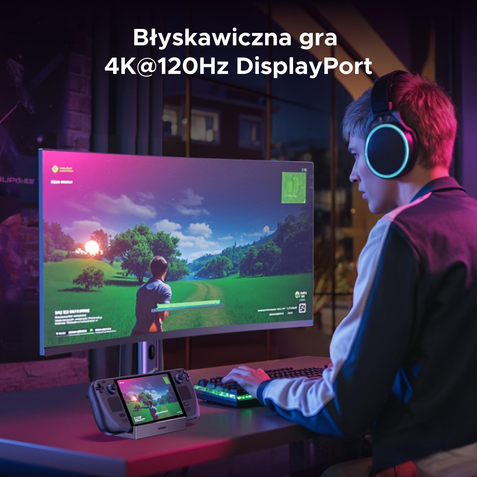 UGREEN Steam Deck Dock z 4K@120Hz DP, portami danych USB 10Gbps, Gigabit Ethernet, czytnikiem kart SD/TF, stacją dokującą PD 100W USB C kompatybilną ze Steam Deck, ROG Ally, Legion Go, iPad Pro