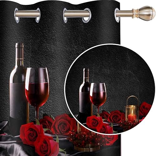 Miniatura 15 de Cortina de rosa roja y vino, cortinas rústicas románticas para dormitorio, cortinas de San Valentín para mujeres y niñas, cortinas opacas