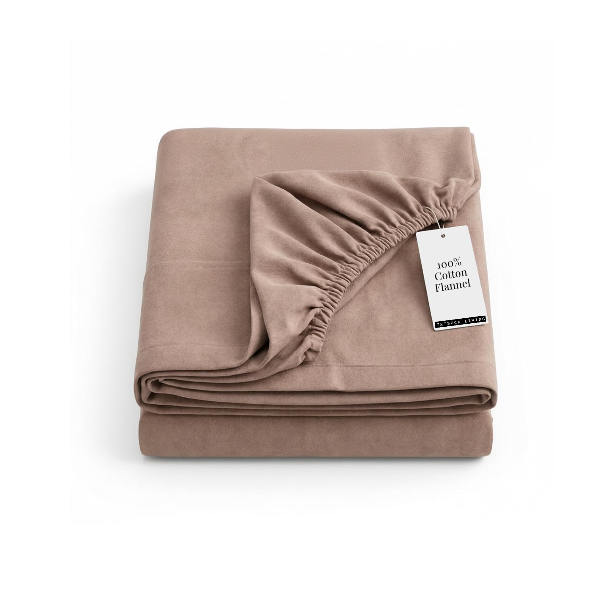 Tribeca Living Cal King Flannel Fitted Sheet 170 GSM Brushed Cotton - Extra Deep Pocket Fits Mattresses up to 24 Inches - Warm and Cozy for Cold Nights in Cashmere