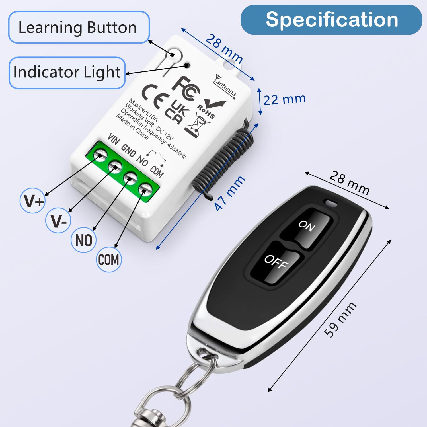 Universal DC 12V 1 Kanal Drahtloser Fernbedienungsschalter RF-Relais-Empfängermodul Mit 5 Sendern, Passiver Trockenkontakt Controller, Für Garagentorsystemschalter, LED-Leuchten