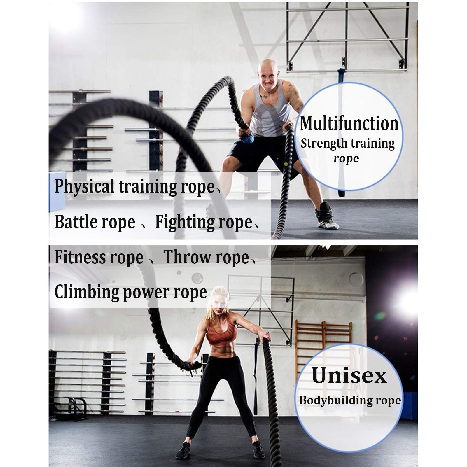 Battle Rope Hua Sport Outdoor Fitness Seil, Battle Seil 50mm 15m, Männer Und Frauen Muskelkraft Training Seil, Umfassendes Körperliches Trainingseil