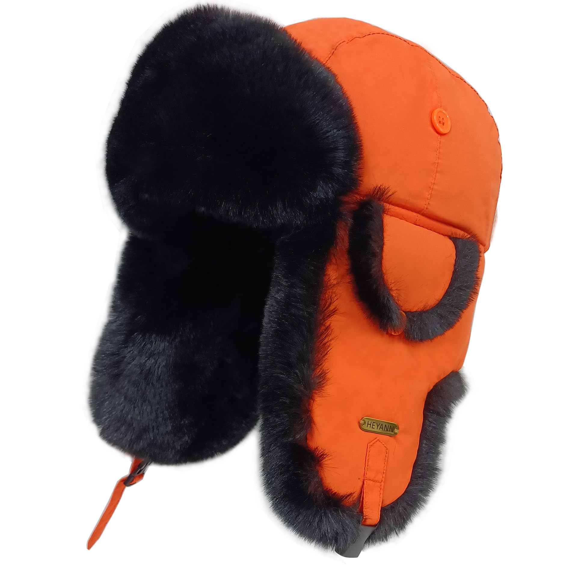 Heyann Unisex Orange Russian Hat Soviet, Ushanka Fur Winter Trapper Hat For Men Women With Windproof Ear Flaps Russian Aviator Soviet Pilot Hat (2/3Xl, )