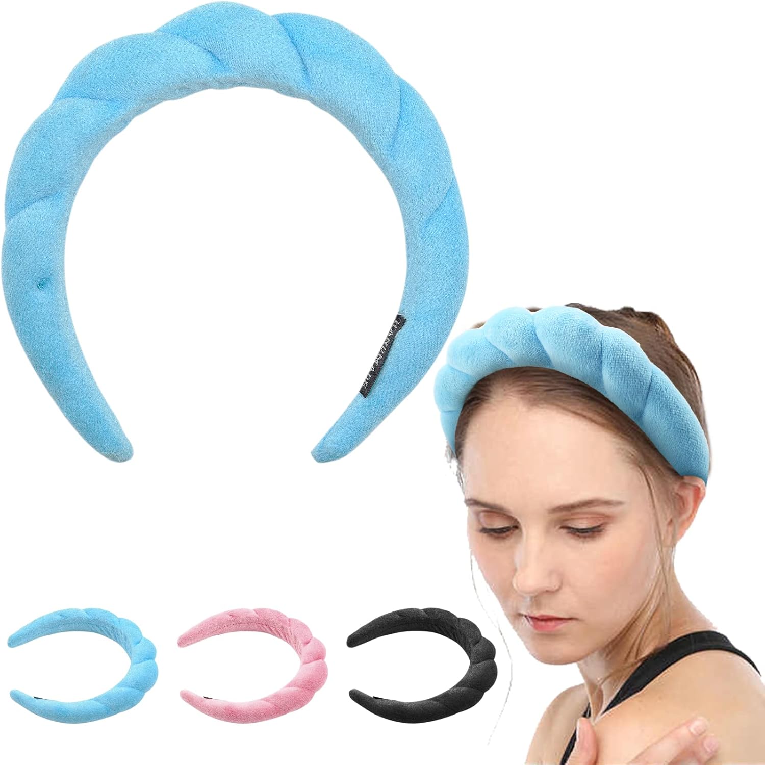 Pipihome Puffy Spa Headband for Women Sponge, Terry Towel Cloth Fabric