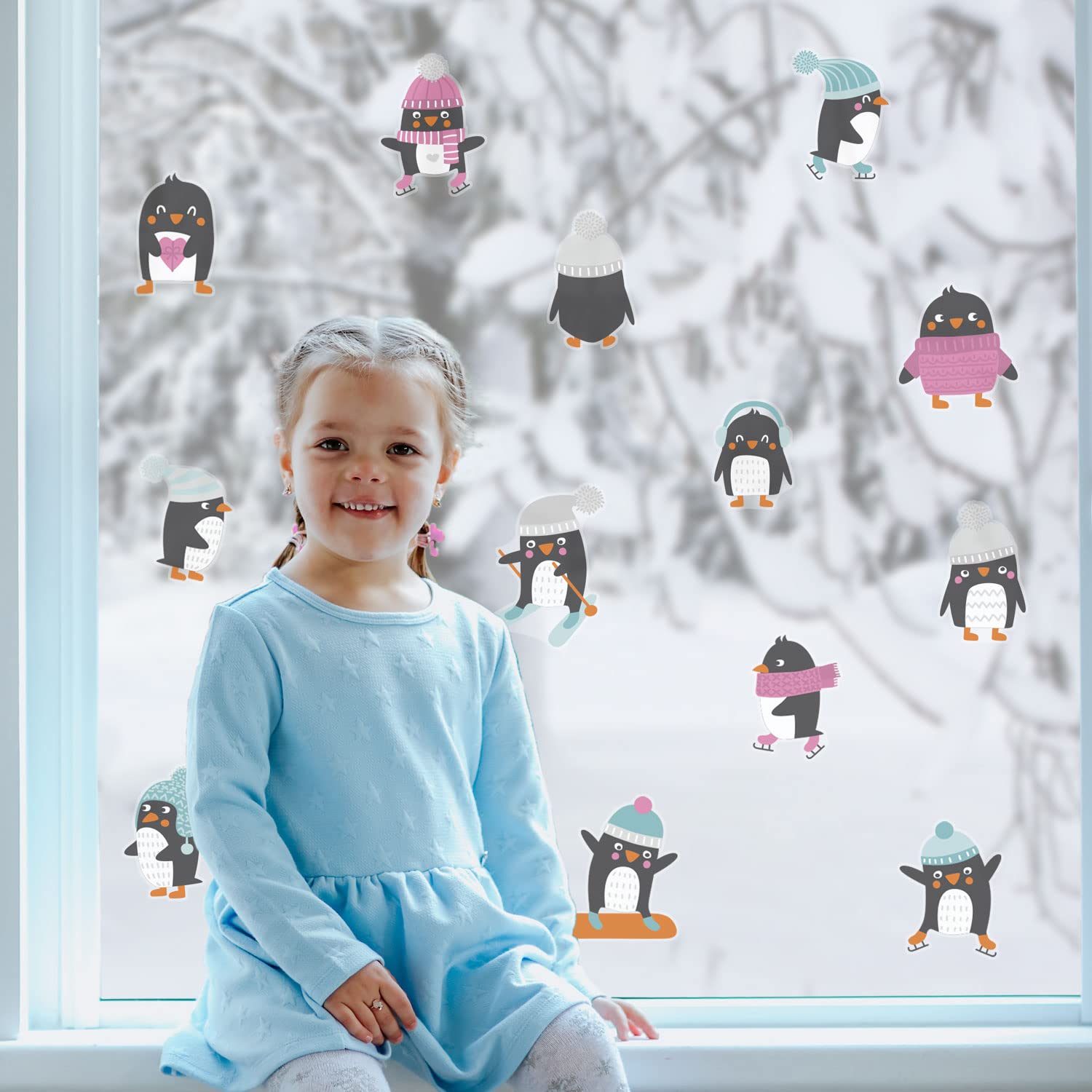 Stickerscape Fun Penguins Christmas Window Stickers (Fun Penguins) | Christmas Window Decorations To Create A Winter Themed Display | Reusable, Re-Positionable And Cleanly Removable
