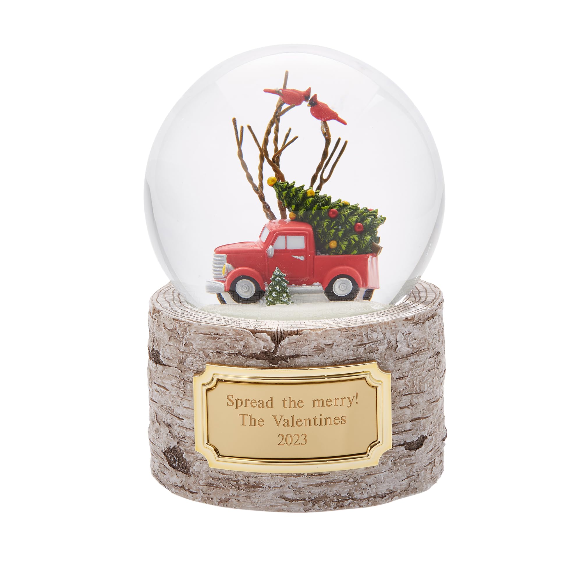 THINGS REMEMBERED Red Truck Faux Birch Base Snow Globe (Free Customization)