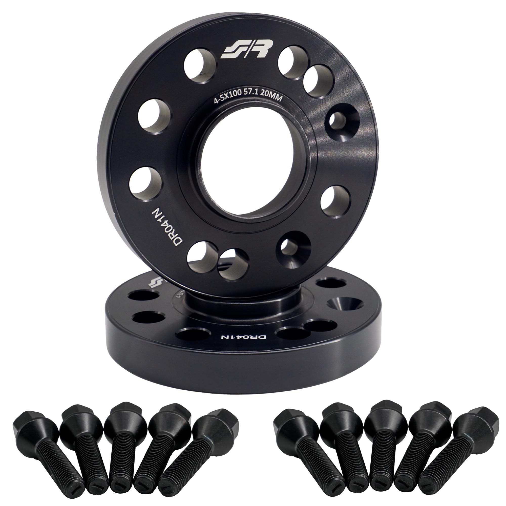 Simoni Racing DR041N/B10N - Kit 2 Distanziali Neri in Alluminio con bulloneria 20 mm 4/5X100 Centraggio 57,10