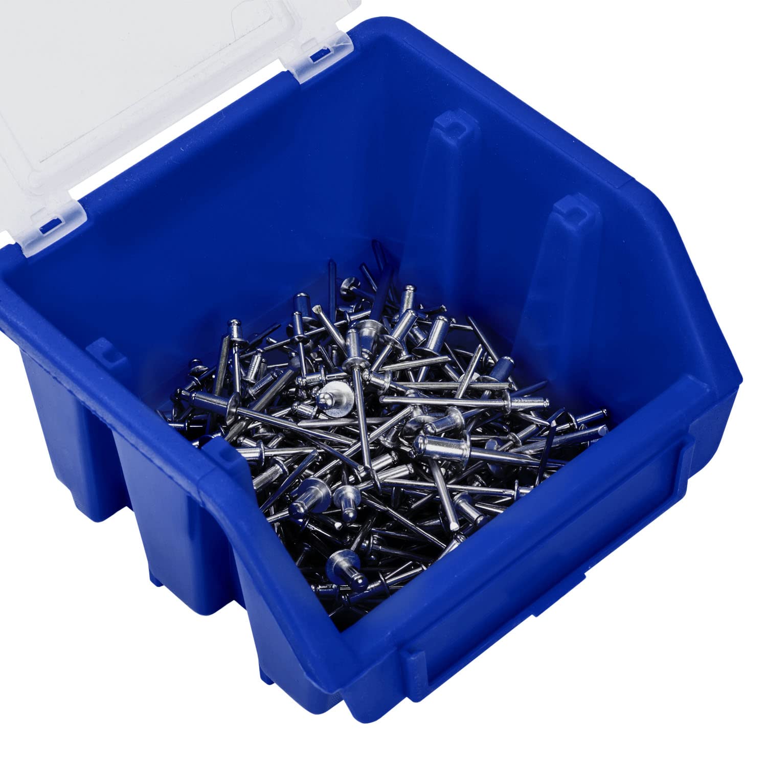 PAFEN Stapelboxen Set – 50x Stapelbox mit Deckel 115 x 75 x 118 mm – Sichtbox Stapelbox für Werkzeugwand Lagerbox, Blau