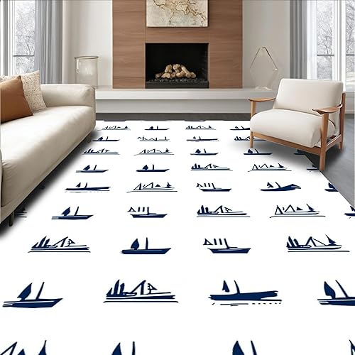 Flatwoven High Traffic Area Rug 3x5, Sailboat Harbor Scene Fade