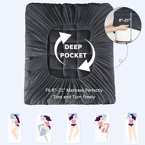 Miniatura 5 de CYMULA Cubrecolchón tamaño individual, funda de colchón refrescante, cubrecolchón extra grueso con bolsillos profundos elásticos de 8 a 21 pulgadas,