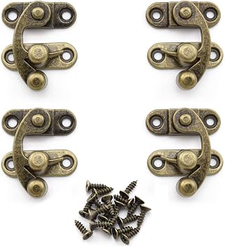 Antique Hook Hasp Latch, OZXNO 4-Pack Retro Bronze Tone Swing Lock Clasp Zinc Alloy Hook Latch with Replacement Screws for Jewelry Box Cabinet Toolbox Suitcase Right & Left Latch Buckle