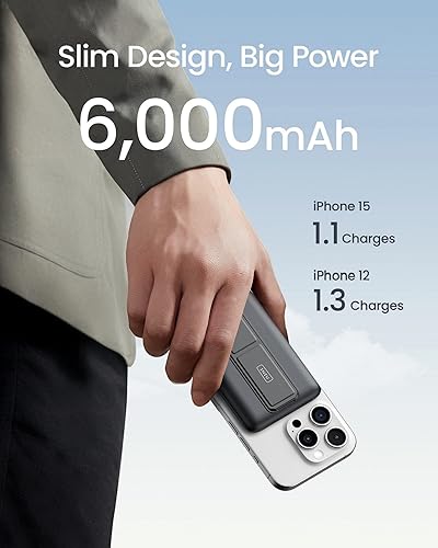 Miniatura 5 de INIU Cargador portátil MagSafe, banco de energía magnético ultra delgado de 6000 mAh 20 W con soporte plegable, paquete de batería inalámbrica USB-C