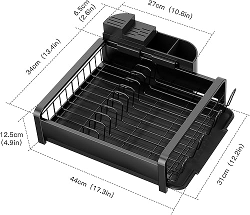 Miniatura 7 de Nieifi Escurridor de platos sobre el fregadero de un nivel, estante multifuncional a prueba de óxido con soporte para utensilios para encimera de