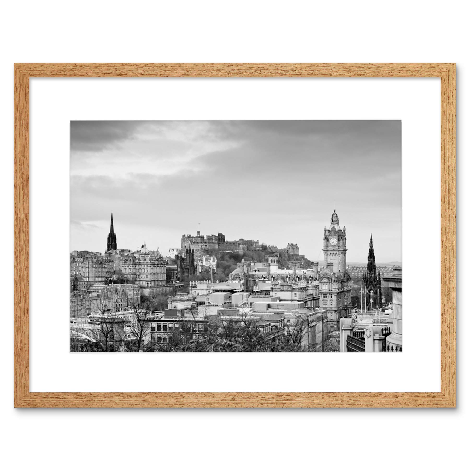 Wee Blue Coo Photo Cityscape Edinburgh Castle Rooftops Black White Framed Wall Art Print