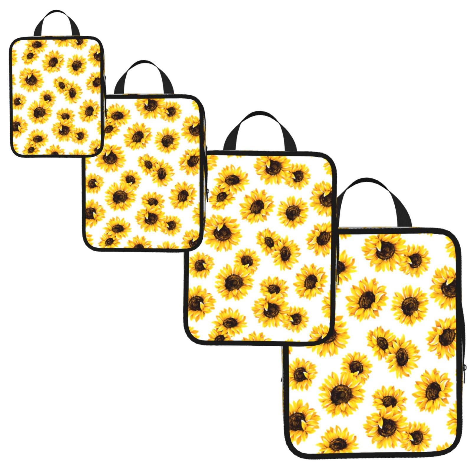 sunflower Print 4 Set Compression Packing Cubes for Suitcases,Expandable Storage Bags Organizers