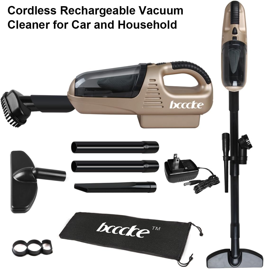 Car HouseHold Dry Vacuum Cleaner, Bcccke Whirlwind Function 7.2V 60W Ni-CD 1300MA Suction:2.8KPA Dust Buster Cordless Rechargeable 5-in-1 Vacuum Cleaner