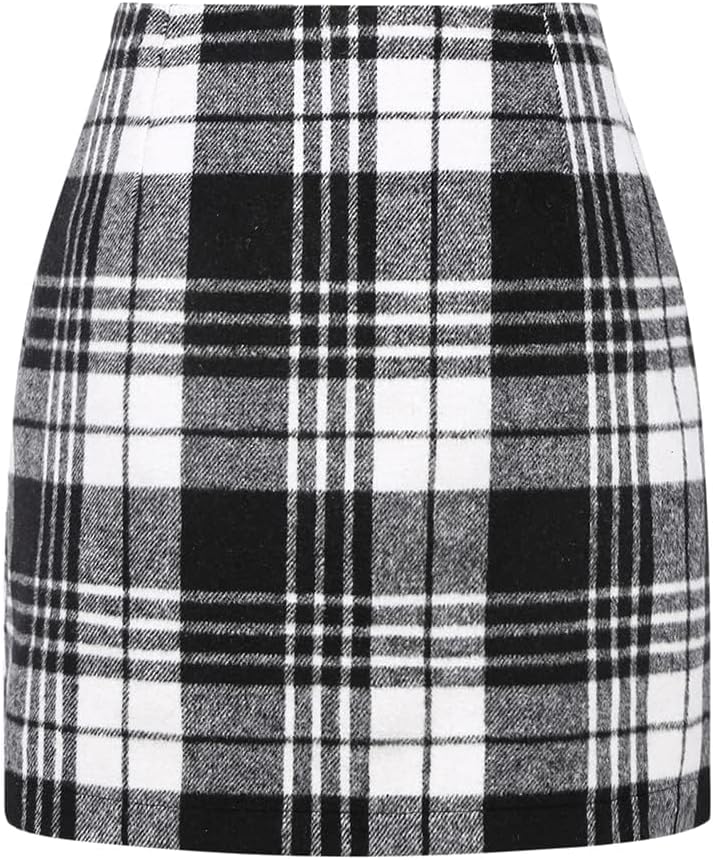 CYCLAMEN Women's Plaid Skirt High Waisted Bodycon Pencil Mini Midi Skirts 2024 Fall Winter A Line Wool Skirt - Image 2