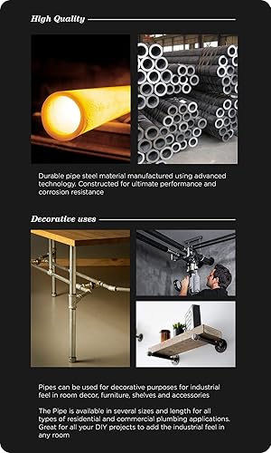 Miniatura 4 de Supply Giant Tubo galvanizado de 2 pulgadas, tuberías de acero maleable de dos pulgadas, montaje de muebles vintage de bricolaje, 2 x 24 pulgadas