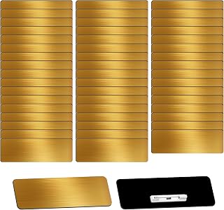 100 Pack Blank Name Tags with Pins - 3 x 1 in Plastic Name Tags for Retail Uniforms & Employee ID - Suitable for Laser Printers for Restaurants & Offices（Gold,100 Pack）