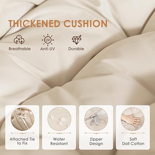 Miniatura 7 de Silla colgante de mimbre con soporte para porche Hamaca resistente a los rayos UV con estructura de aluminio, 350 libras de capacidad, para balcón,