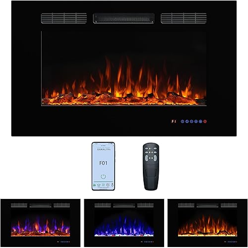 Electric Fireplace 40 inch Wide 26.5" High, Wall-Mounted & Recessed Fireplace Inserts, Multicolor Flame w/5 Dimmer, Remote Control Thermostat, Timer, Hardwire Connect, 1500W,Black