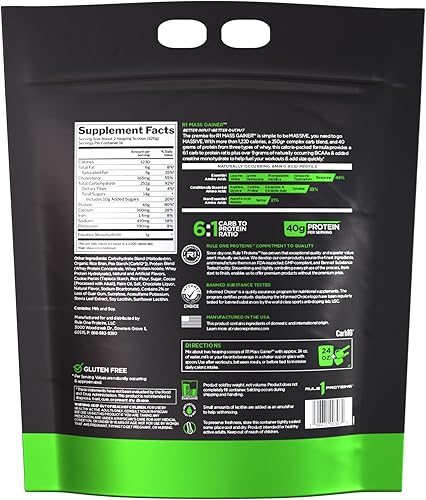 Vista 19 de Rule1 Mass Gainer - Fórmula de aumento de peso alta en calorías con más de 1,220 calorías, 8.82 oz + mezcla de carbohidratos complejos, 1.41 oz