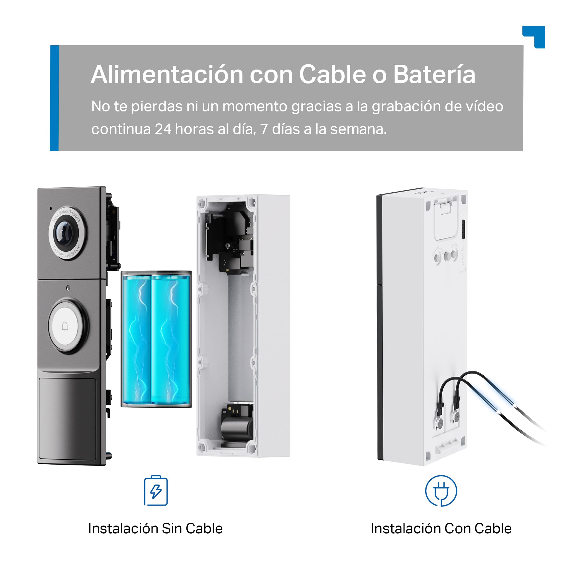Tapo D235 - Timbre Inteligente con Cámara 2K 5MP, Visión Nocturna a Color, Audio Bidireccional, Detección Inteligente, Alimentación por Batería o Cable, Resistencia IP66