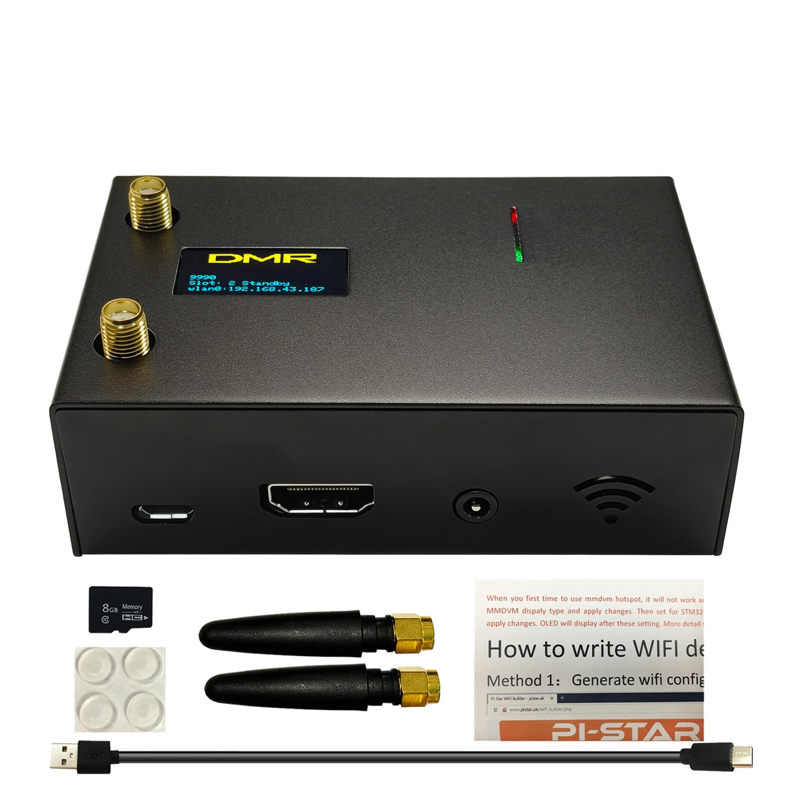 Duplex MMDVM Hotspot Module Dual Hat V1.5.2 con display OLED WiFi & Ethernet WLAN Port Aluminum Shell Supports DMR D-Star YSF P25 NXDN Dual Time Slots with Raspberry Pi 3B