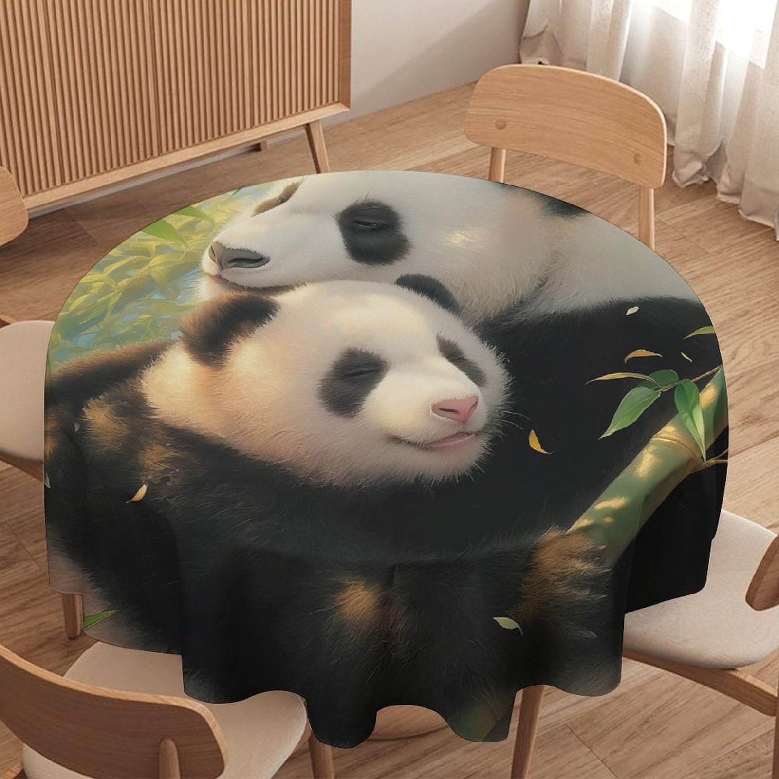 ORDOBO 3D Print Round Tablecloth - Panda Animals Waterproof Dust-Proof 3D Print Table Cover For Dinner Kitchen Garden Fashion Home Countertop Decoration 127X127Cm
