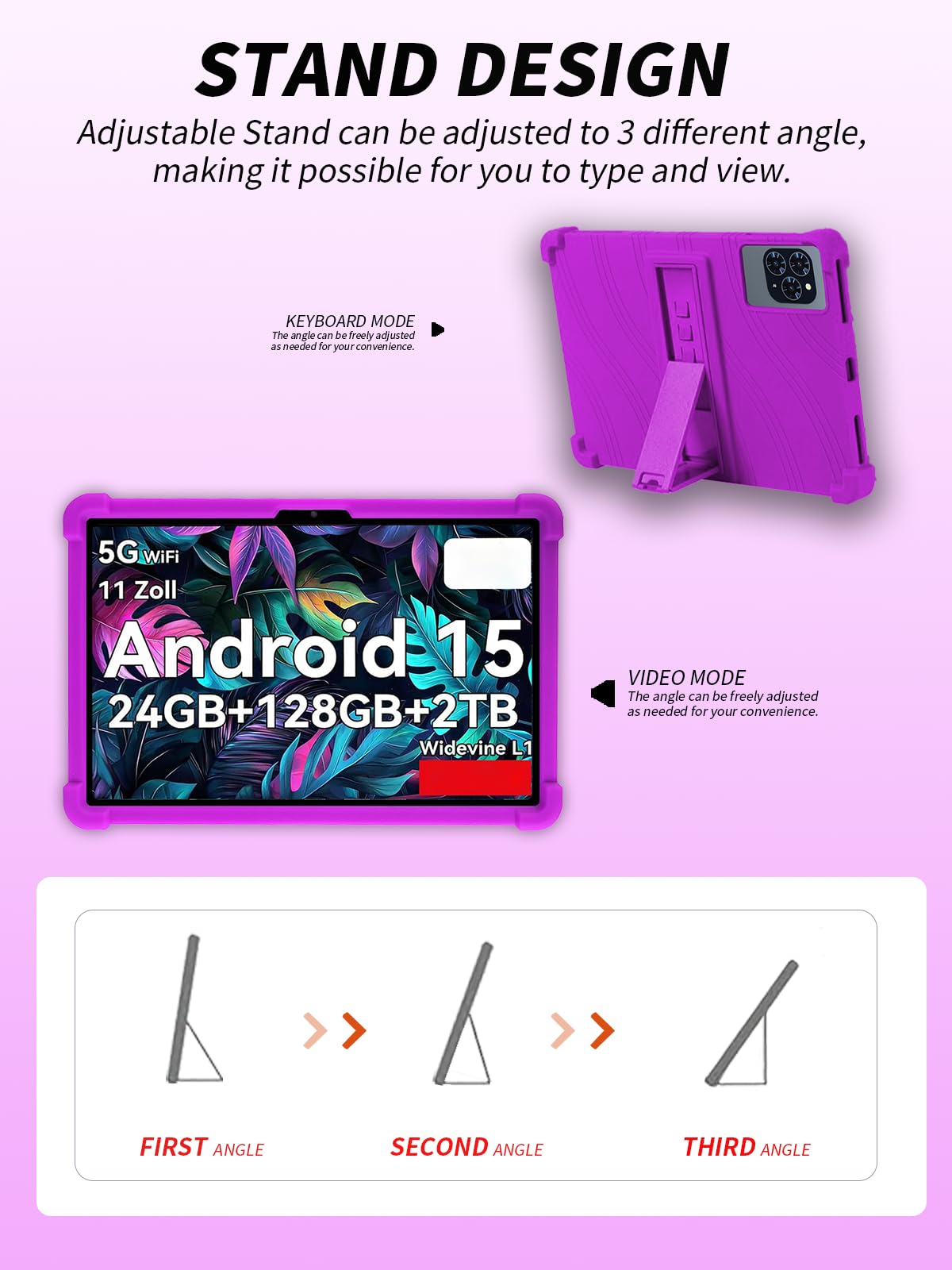 Funda protectora para tablet TABWEE T90/TABWEE T90EX de 11 pulgadas 2026, funda de silicona suave para niños de yystao con soporte ajustable (Violeta)
