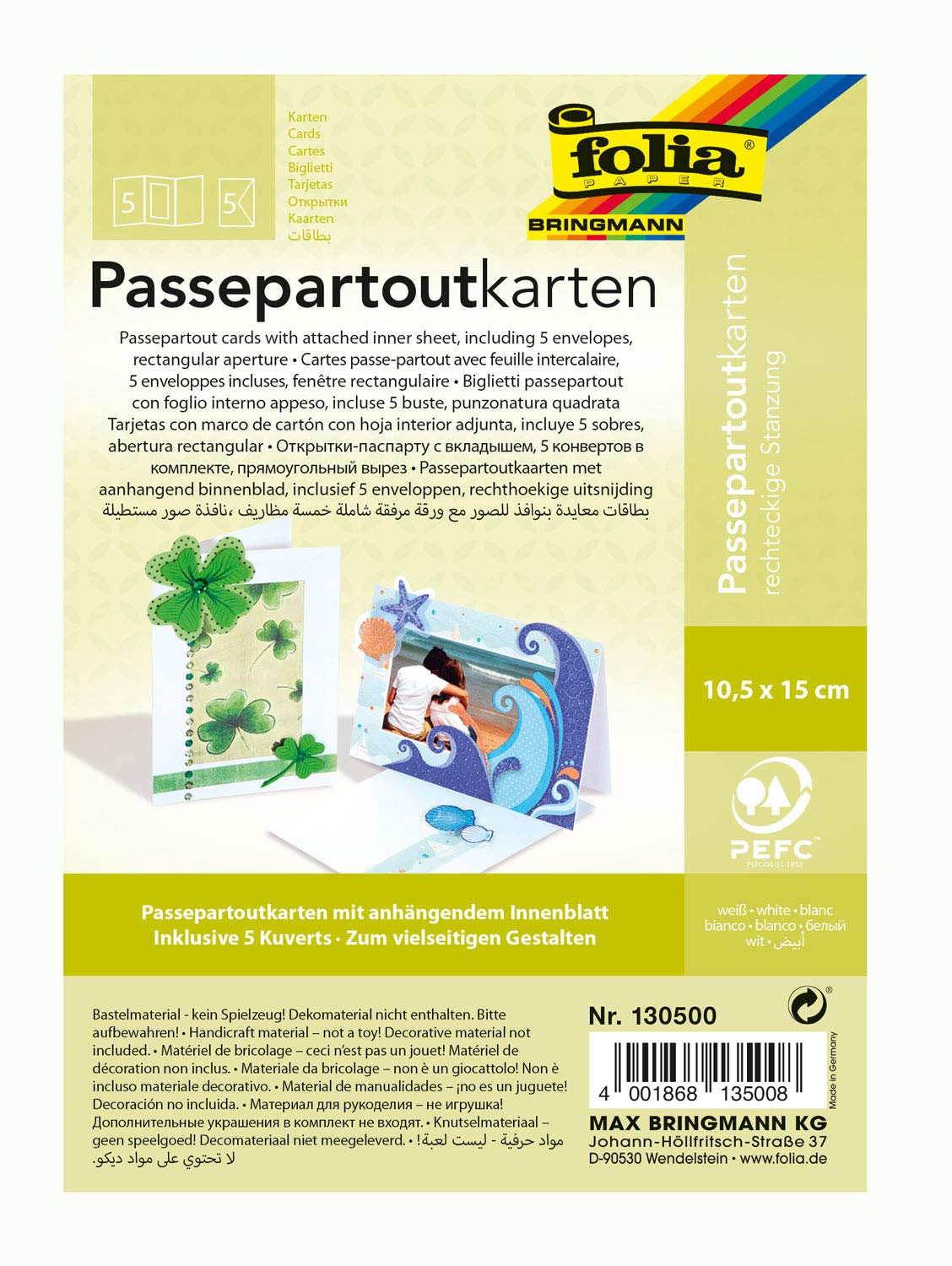 folia 110314 - Passepartout con punzonatura rettangolare, ca. 11 x 18 cm, 3 biglietti (220 g/mq) e buste, colore giallo banana, ideale per inviti, biglietti di auguri o auguri