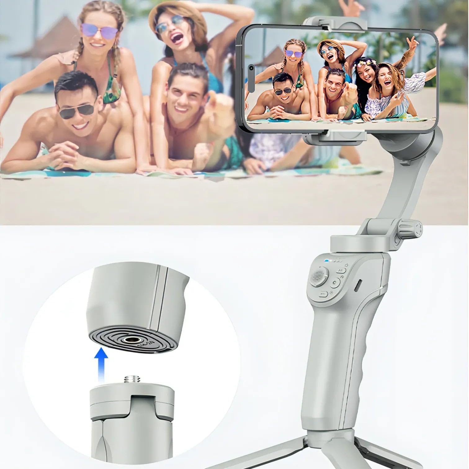 Kozenix Stabilizzatore cardanico a 3 assi, batteria 12H e design pieghevole da 320 g, modalità Pan Follow/Inception/Timelapse, compatibile con telefoni e action cam da 4,7-6,7"