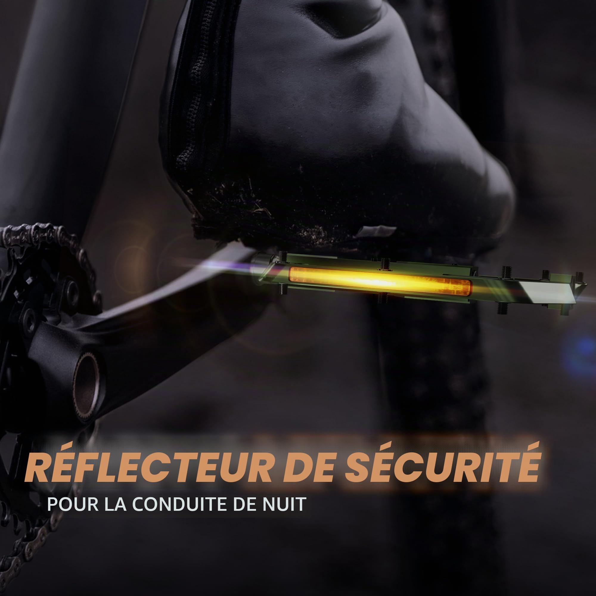 IMPALAPRO Pédale Vélo avec Bandes Réfléchissantes Aluminium CNC 9/16” – Pédales VTT à Large Plateforme avec Picots Antidérapants Amovibles – Pédale Vélo Route Légère 355 g