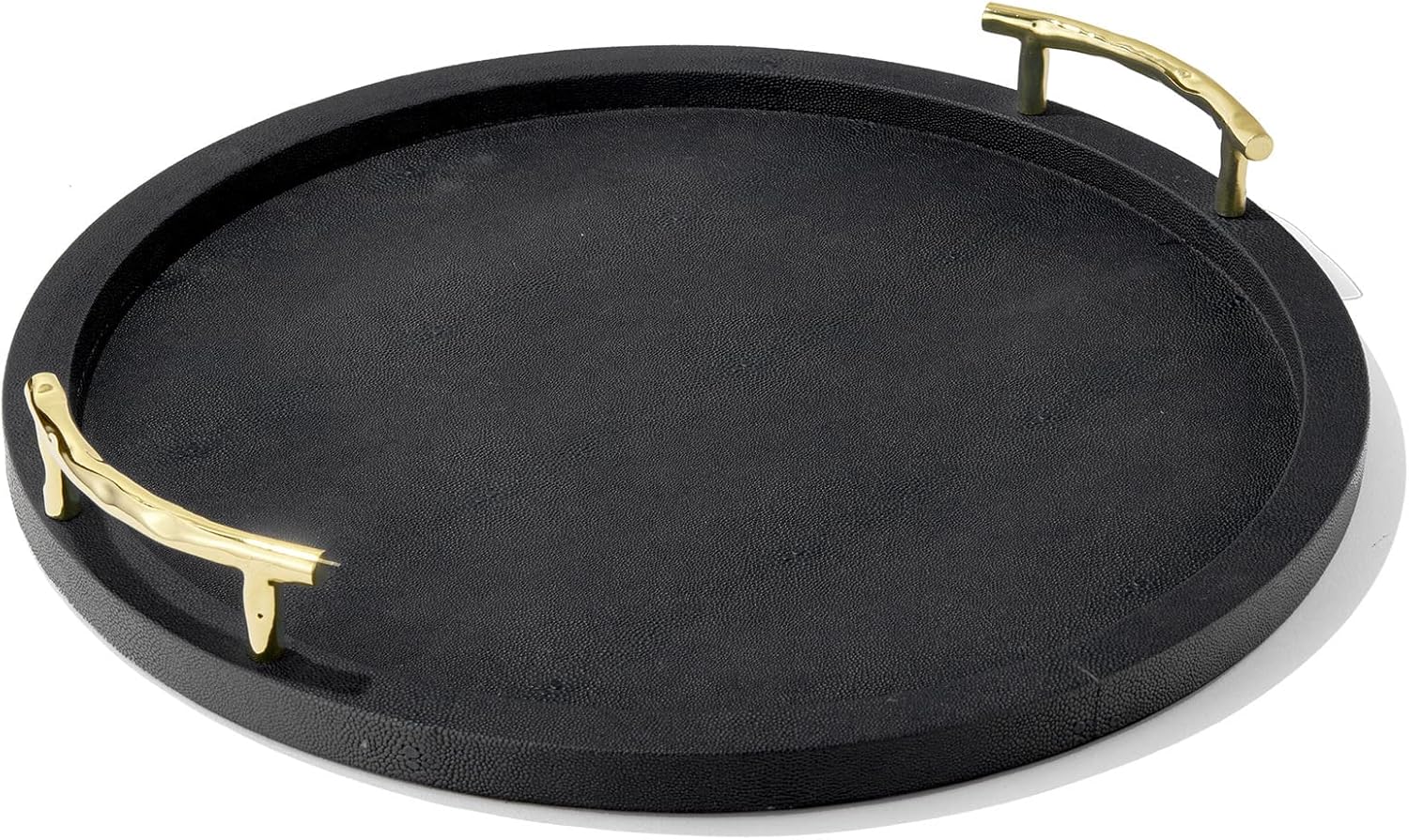 American Atelier Round Serving Tray- Large Decorative Platter w/Carry Handles in Gorgeous Leatherette Finish Perfect for Food, Drinks, Ottoman or Centerpiece, Gray/Green, 1630071, 17''