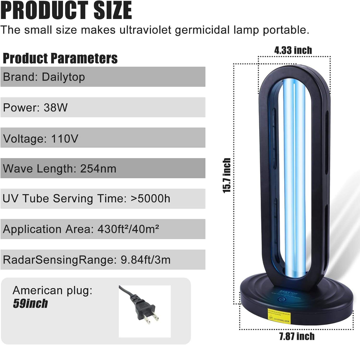 UV Light Sanitizer,Ozone-Free Home Disinfection Device for Haloclean UV,254nm UVC Lamp Odor Eliminator for Whole Room,Ultraviolet Light with 3-Speed Timing and Remote