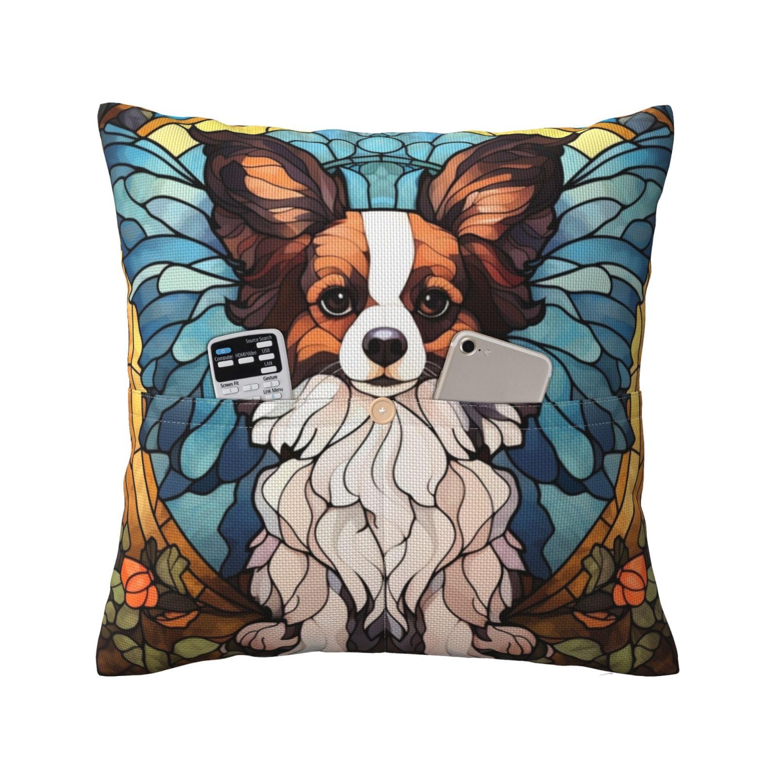 TOMASLINKPapillon Dog Throw Pillow Covers for Couch,Throw Pillow Decorative Case for Living Room Sofa,Standard Size Squared Couch Cushion Pillowcase Covers Gifts for Dog Lovers Owner Home Decor