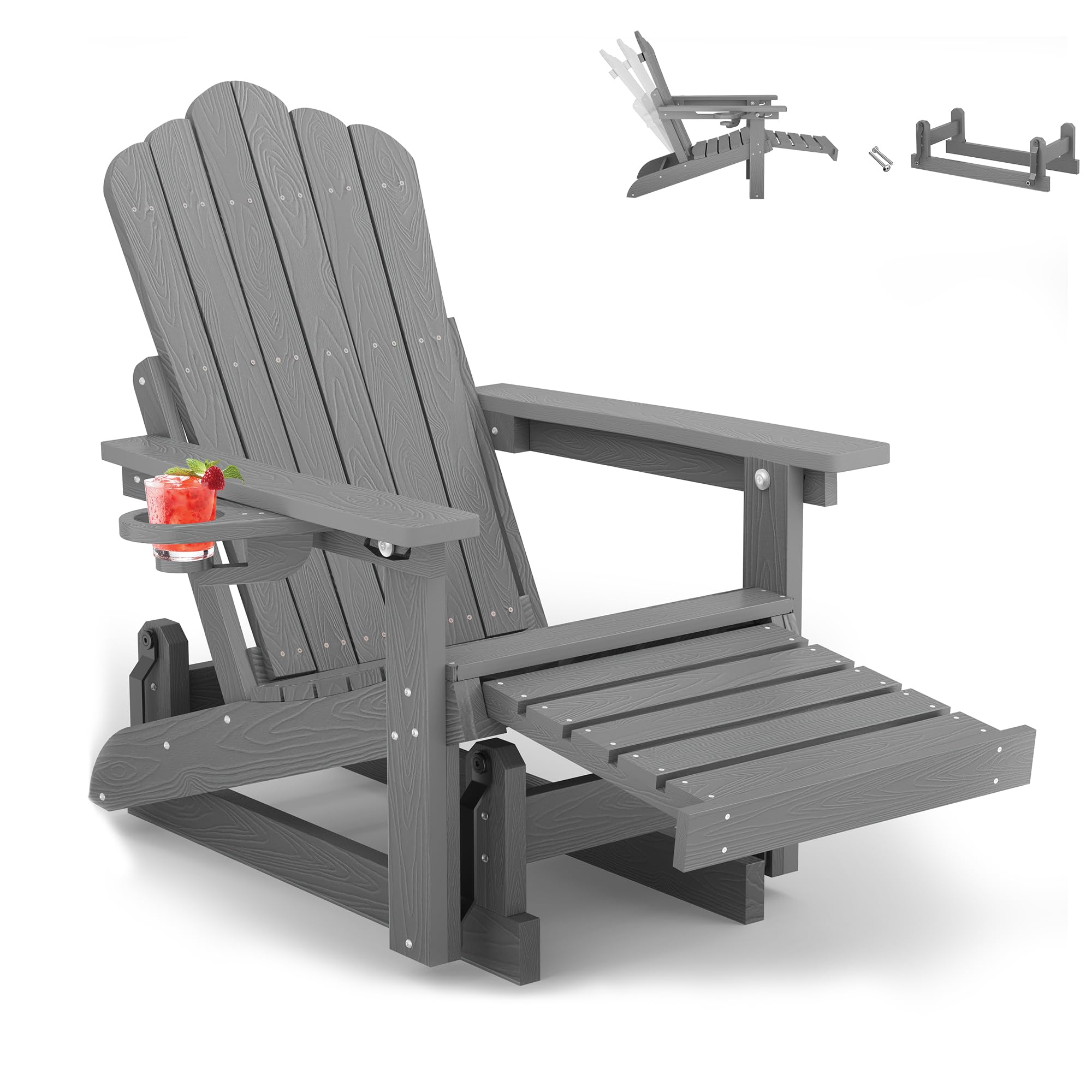 Adirondack Glider Chair with Retractable Ottoman, Adjustable Backrest