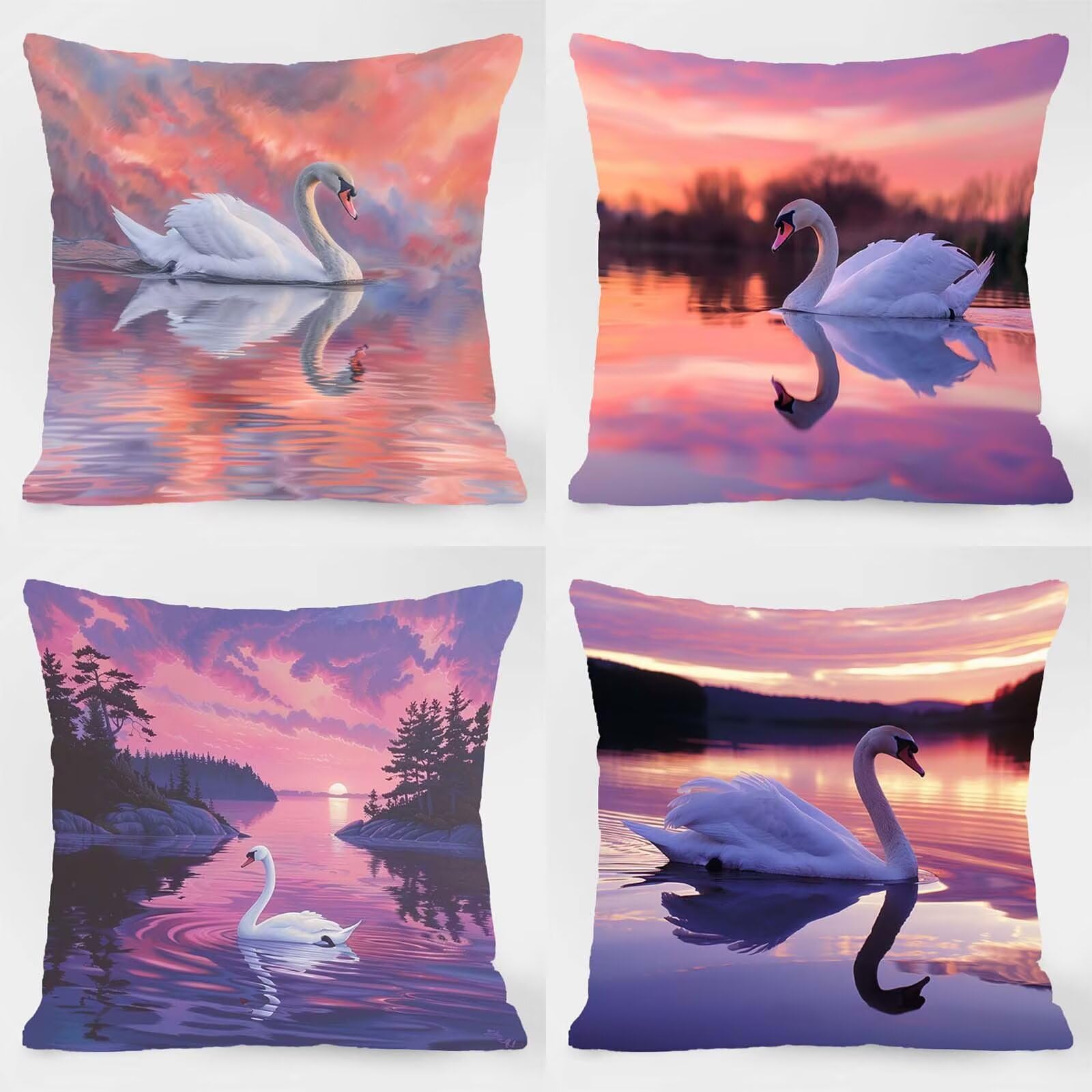 Poszewki na poduszki 66 x 66 cm, łabędź poduszki outdoorowe wodoodporne kwadratowe poszewki na poduszki 4 sztuki, letnie dwustronne poszewki na poduszki dekoracyjne do dekoracji domu ławka sofa