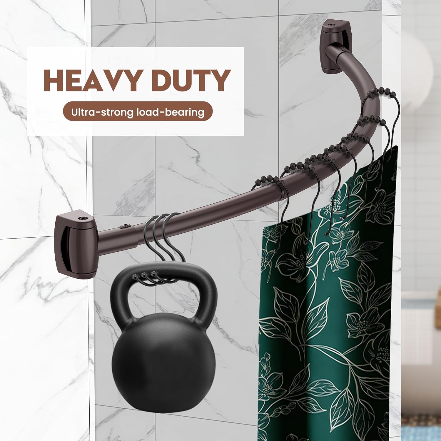 Bronze Curved Shower Curtain Rod 33-78 Inches Adjustable Shower Rods Curved Round Bowed Rust proof, Premium Stainless Steel Need To Drill Shower Curtain Rod for Bathroom, Bathtub, Stall