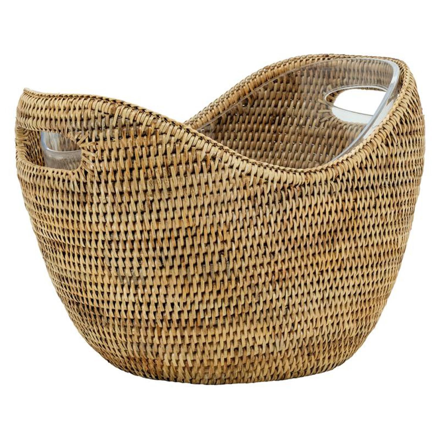 AUBRY GASPARD - Rafraîchisseur Boissons Rotin Antique avec Seau Plexi Amovible - Ø 28 cm - Idéal Seau à Champagne - Fabrication Artisanale pour Événements Festifs