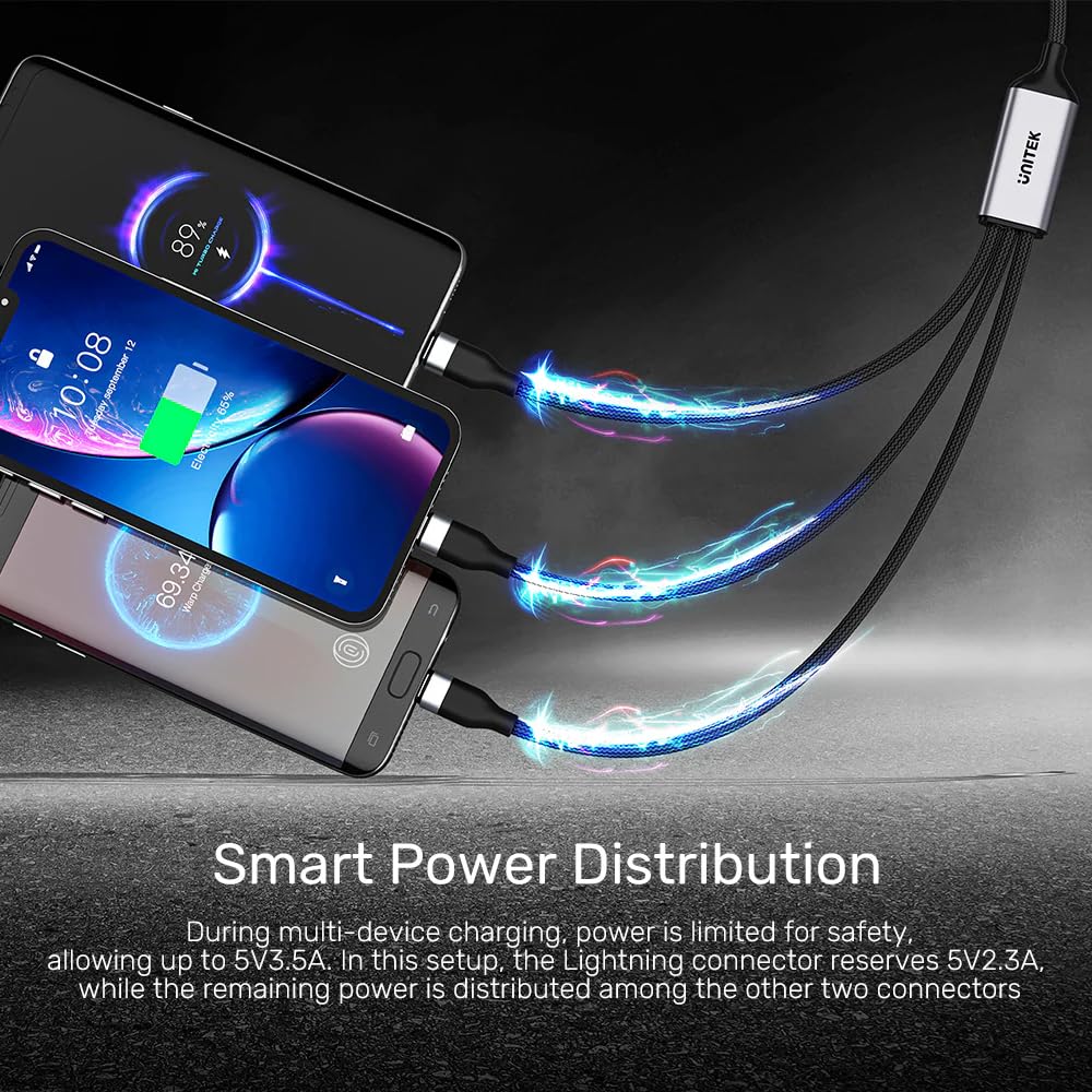 Unitek Type-C 3in1 Lightning USB-C Micro USB Çoklu Şarj Kablosu 20W 1,5M