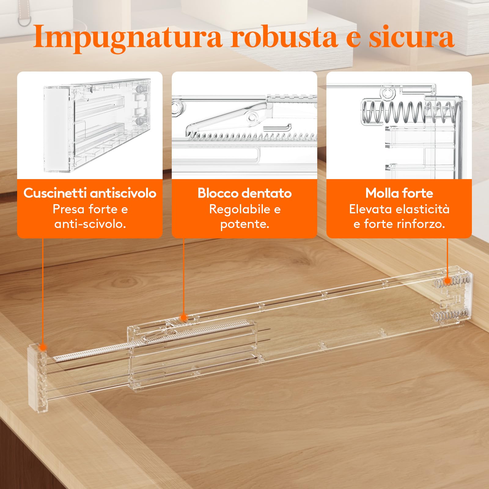 Lifewit Divisori per Cassetti Cucina Alti 6cm, 40 -56cm, Organizer Regolabili per Utensili, Vestiti e Trucchi, Separatori per Cassetti in Plastica per Camere da Letto, 4 Pezzi, Trasparente