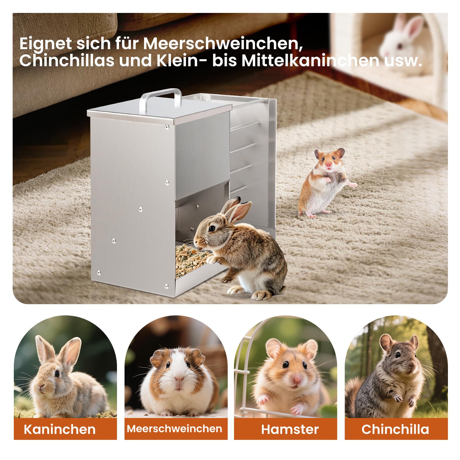 2 in 1 Automatischer Kaninchenfütterer für Käfig Kaninchen Heufutterautomat für draußen Mental Kaninchenfutterspender für Kaninchen Meerschweinchen Hamster Kleintier Futterautomaten