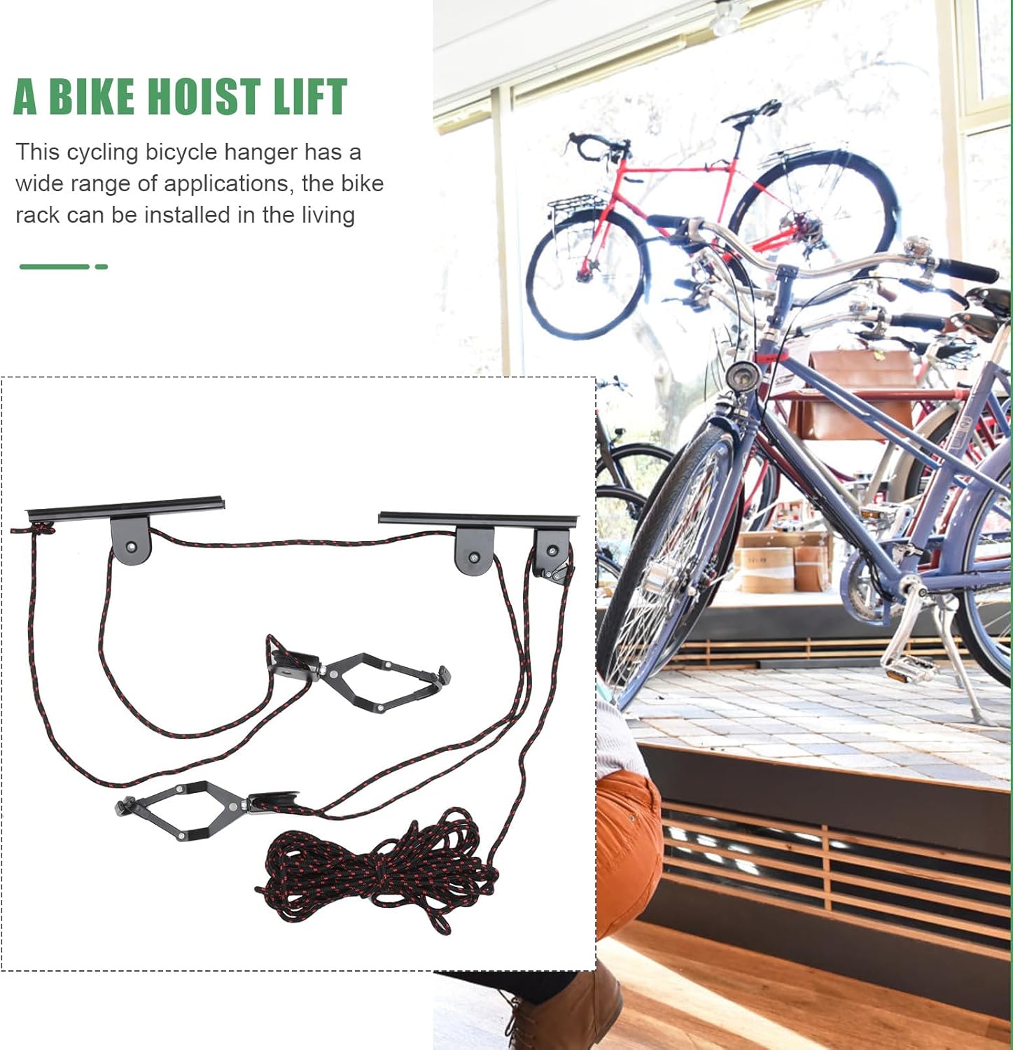 Cabilock Heavy Duty Bike Hoist Ceiling Mount Rack Black Steel Bicycle Storage Hanger for Garage Indoor Use Space-saving Wall Mounted Bicycle Organizer Random Random Color