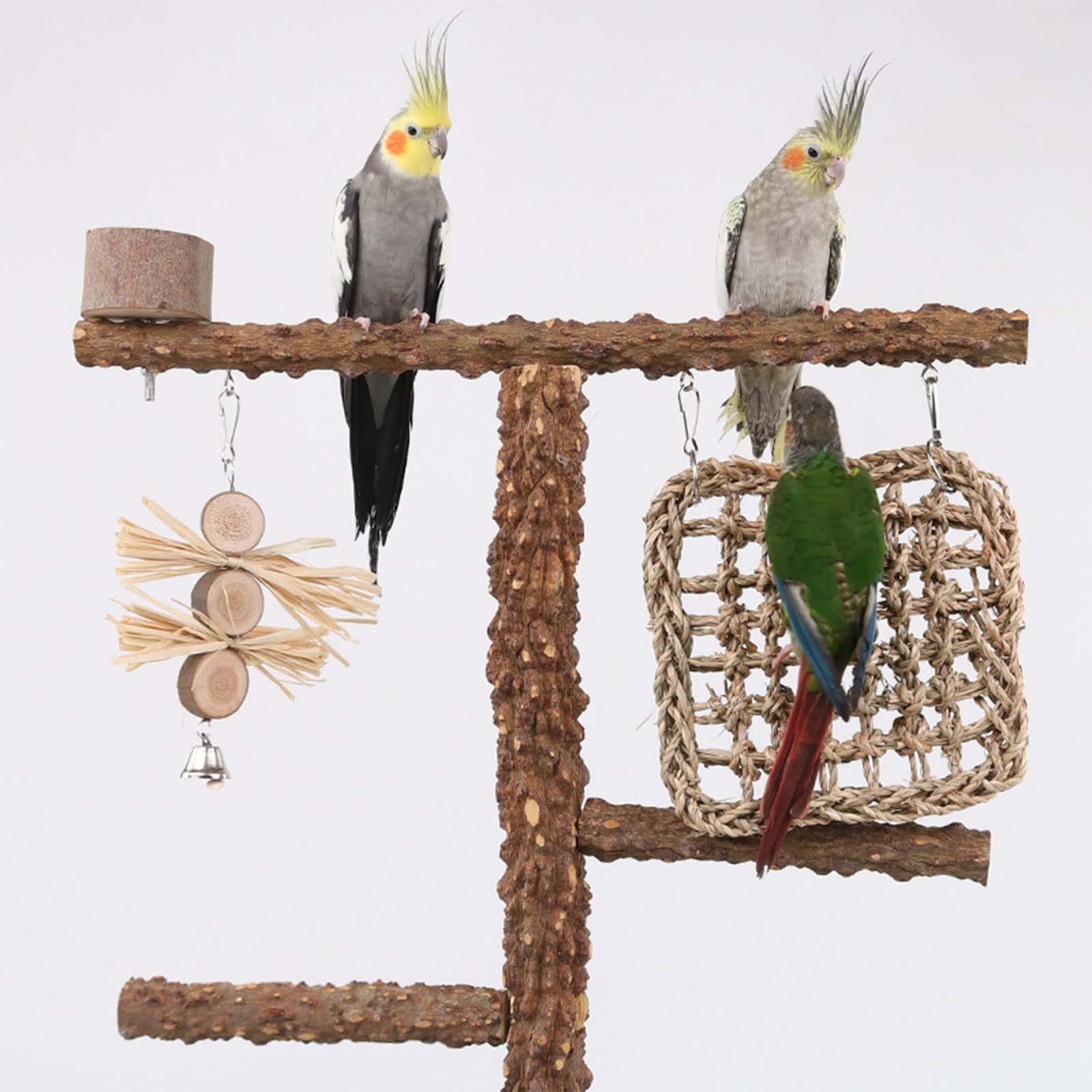 Vogelkäfigständer mit Rädern, Papageienständer, Vogelspielzeug, Papageienspielzeug, Vogelsitzstangenständer, Spielständer, Kletternetz, Spielständer für Käfig
