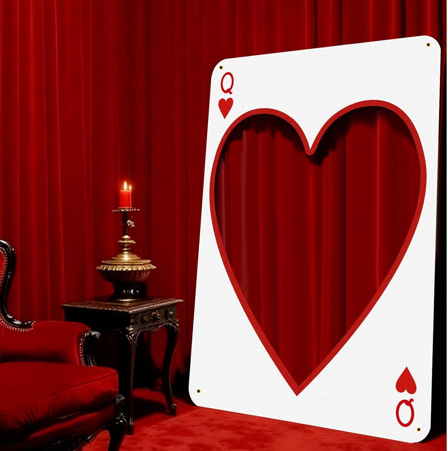 Aurelema 2m Large Valentine's Day Photo Booth Props Party Decoration Stand Poker Player Cards Backdrop Red Heart Cutout Valentine's Day Background for Photoshoot Wedding Birthday Bridal Shower