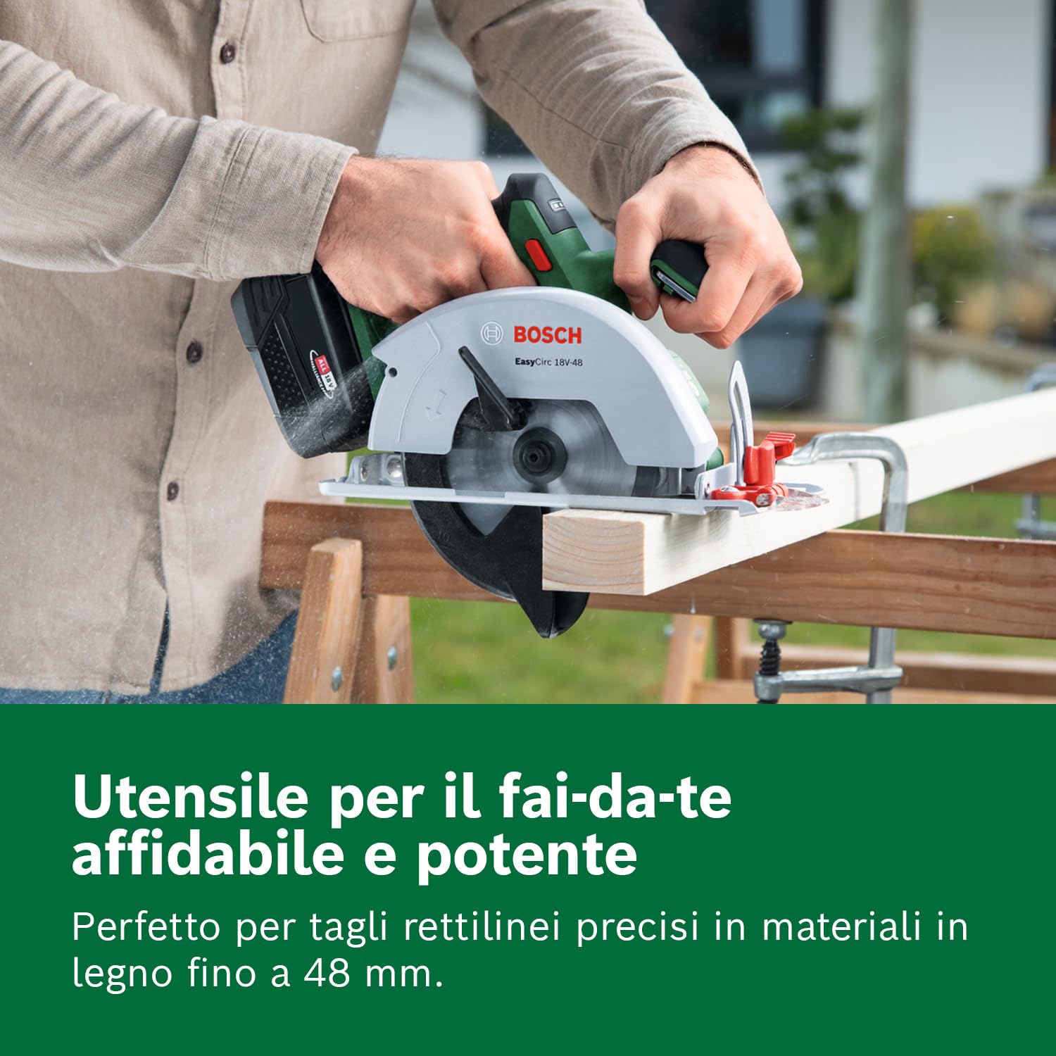 Bosch 18V System Sega circolare a batteria EasyCirc 18V-48 (Taglio di materiali in legno fino a 48 mm; incl. adattatore per aspiratore, guida parallela)
