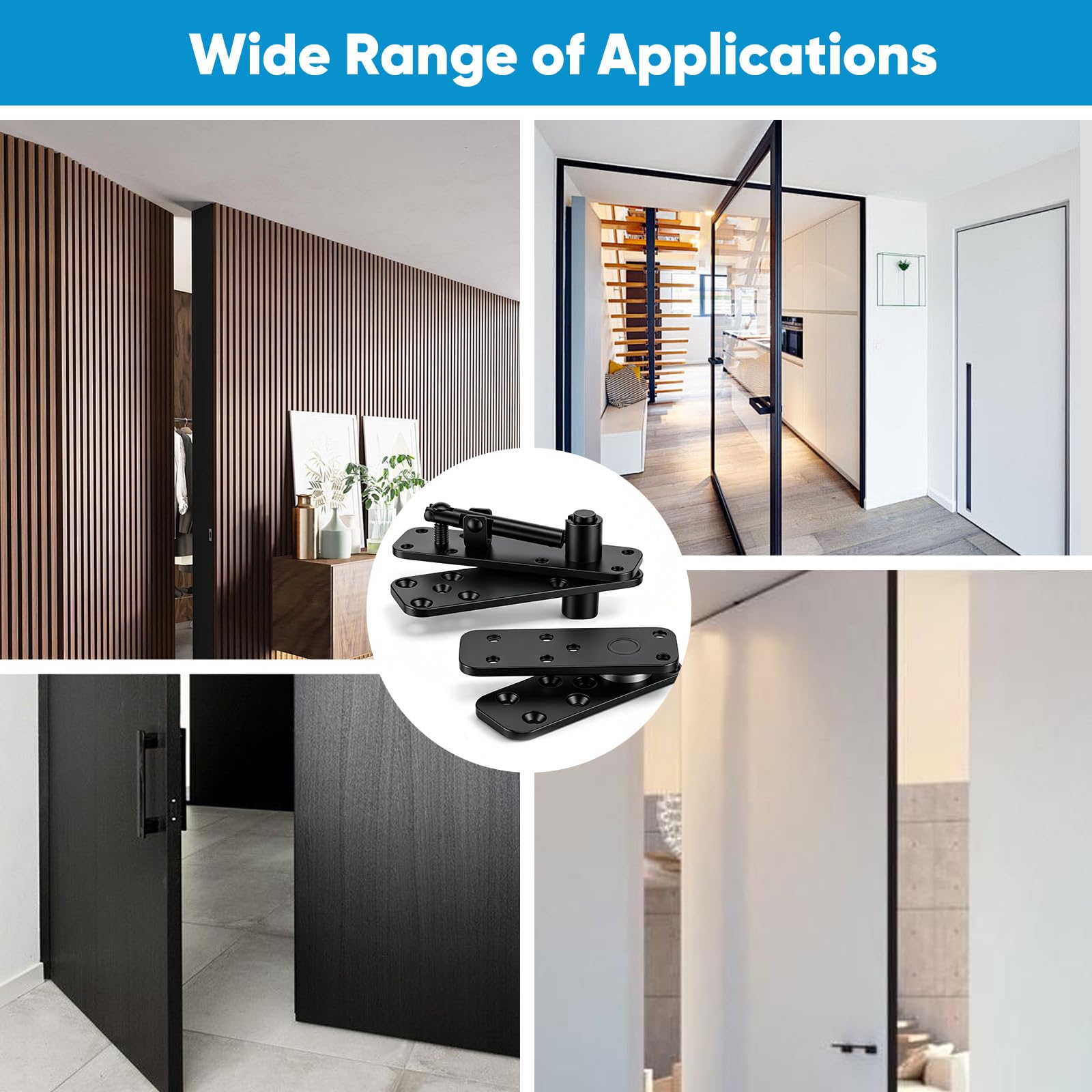 Bisagra oculta, Bisagra pivotante acero inoxidable 360° Capacidad carga 280 kg Sistema bisagra pivotante oculta para puertas Bisagras invisibles para puertas tipo estantería abatible