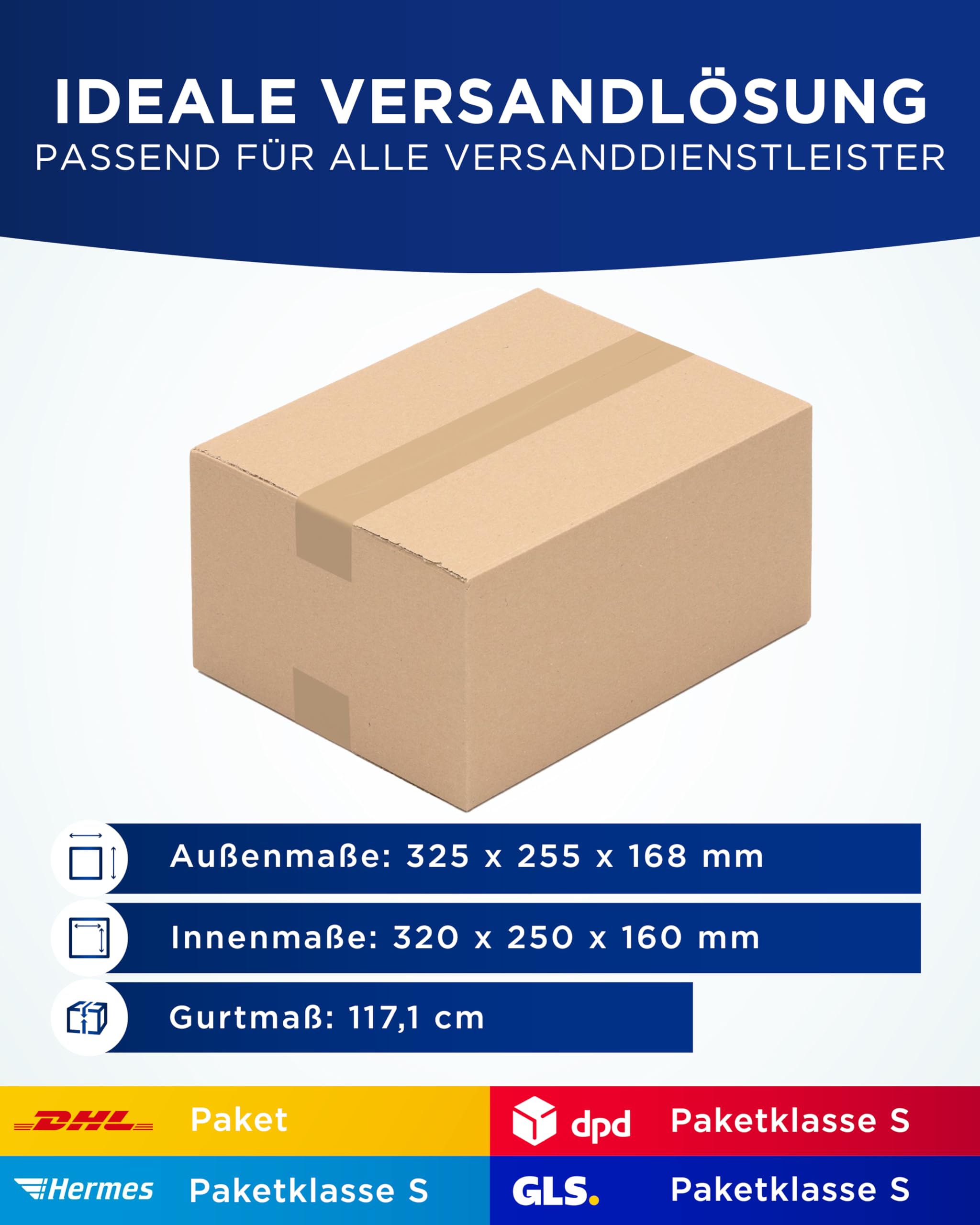 KK Verpackungen Versandkartons 320 x 250 x 160 mm Braun 1-wellig (Außenmaß 325 x 255 x 168 mm) | 100 Stück, Faltkartons Kartons geeignet für Versand als DHL Paket DPD Hermes GLS Paketklasse S (KK23)