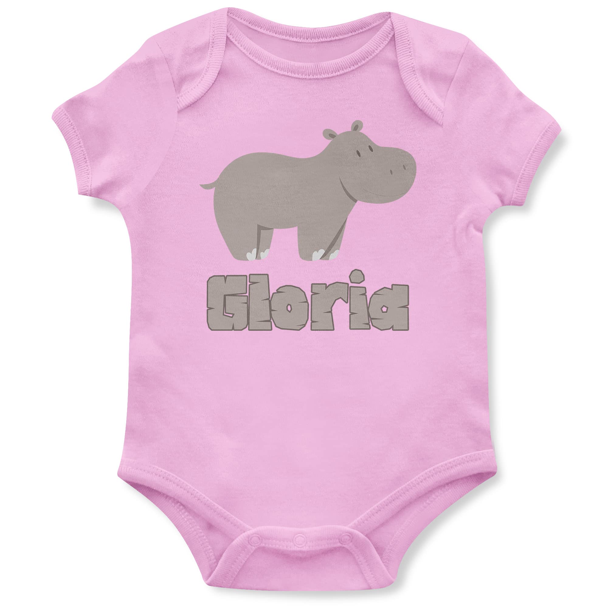 Personalised Cute Hippo Baby Grow, Hippo Gifts for Babies, Safari and Zoo Birthday for Baby Boy or Girl, 12-18 Months, Light Pink