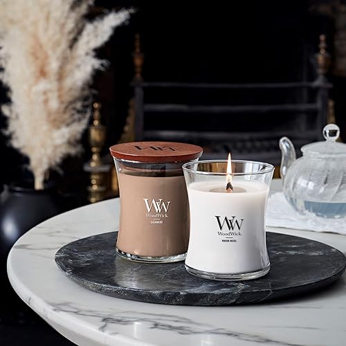 Vista 3 de WoodWick Regalos de velas de Navidad de lana cálida para mujeres y hombres, vela mediana de reloj de arena de 9.7 oz con mecha crepitante Lana